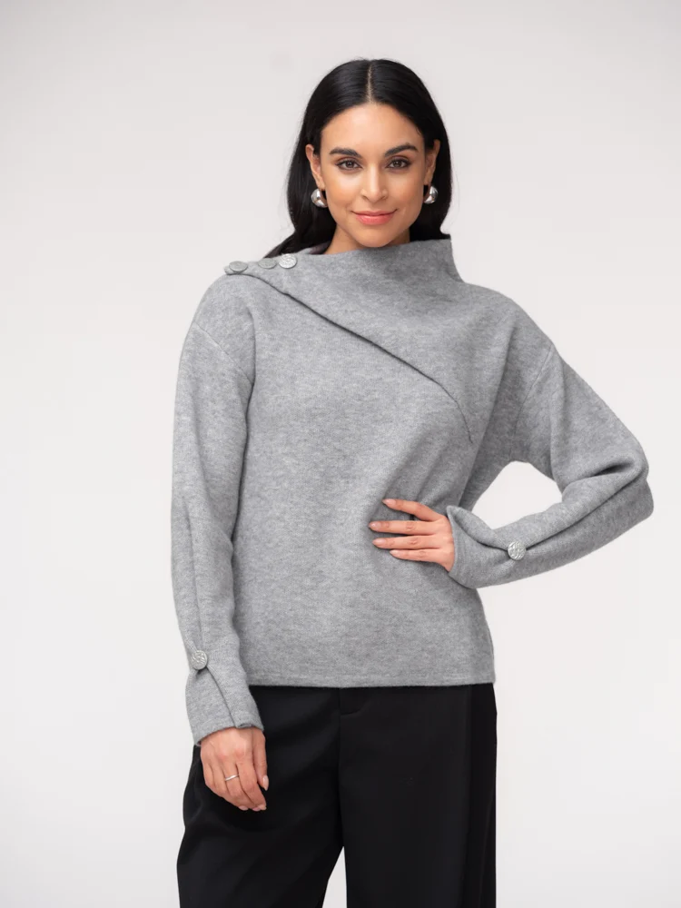 Elena Wang's Mock Neck Sweater in Grey