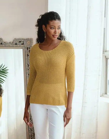 Alison Sheri Semi-Sheer Knit Sweater in Gold