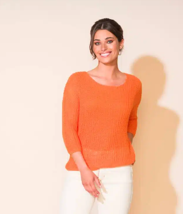 Alison Sheri Semi-Sheer Knit Sweater in Orange