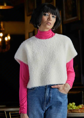 Elena Wang's Fuzzy Cropped Topper Off White