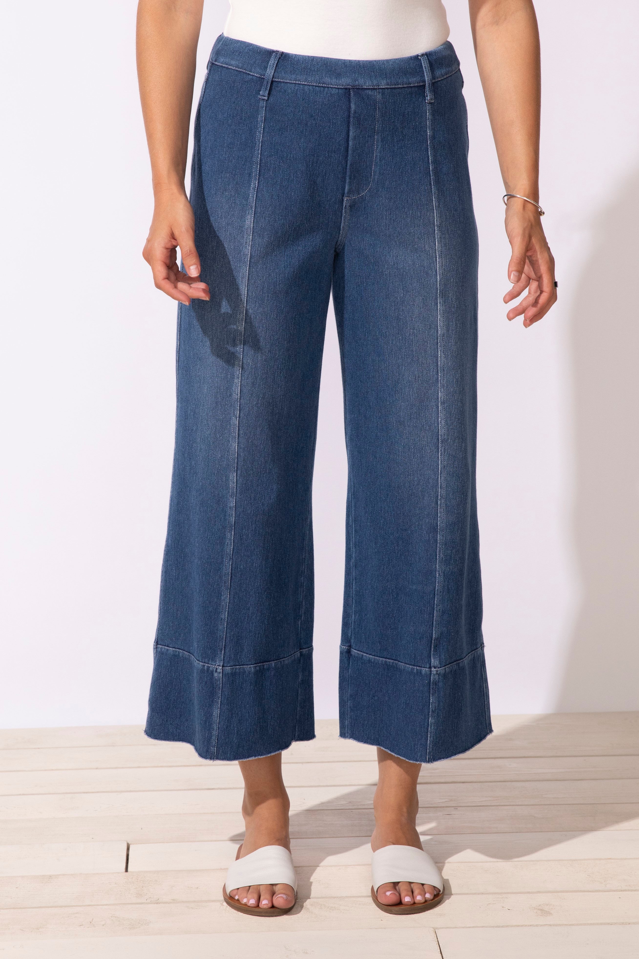 Escape's Comfort Knit Denim Crop Jeans in Mid-Wash