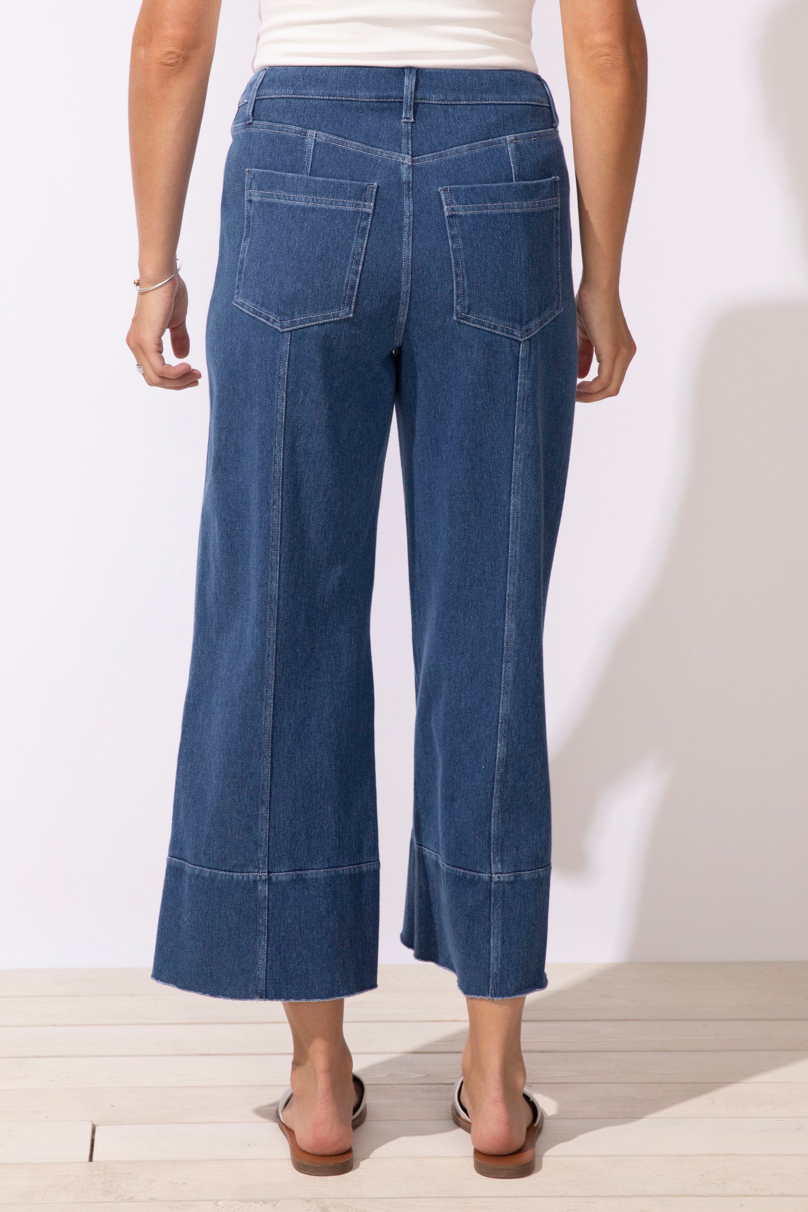 Escape's Comfort Knit Denim Crop Jeans in Mid-Wash