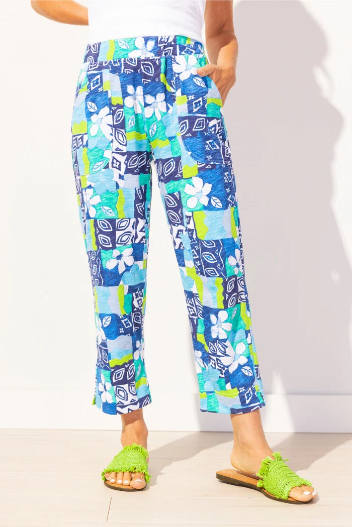 Escape's Peruvian Cotton Island Hand Block Pant in Riviera