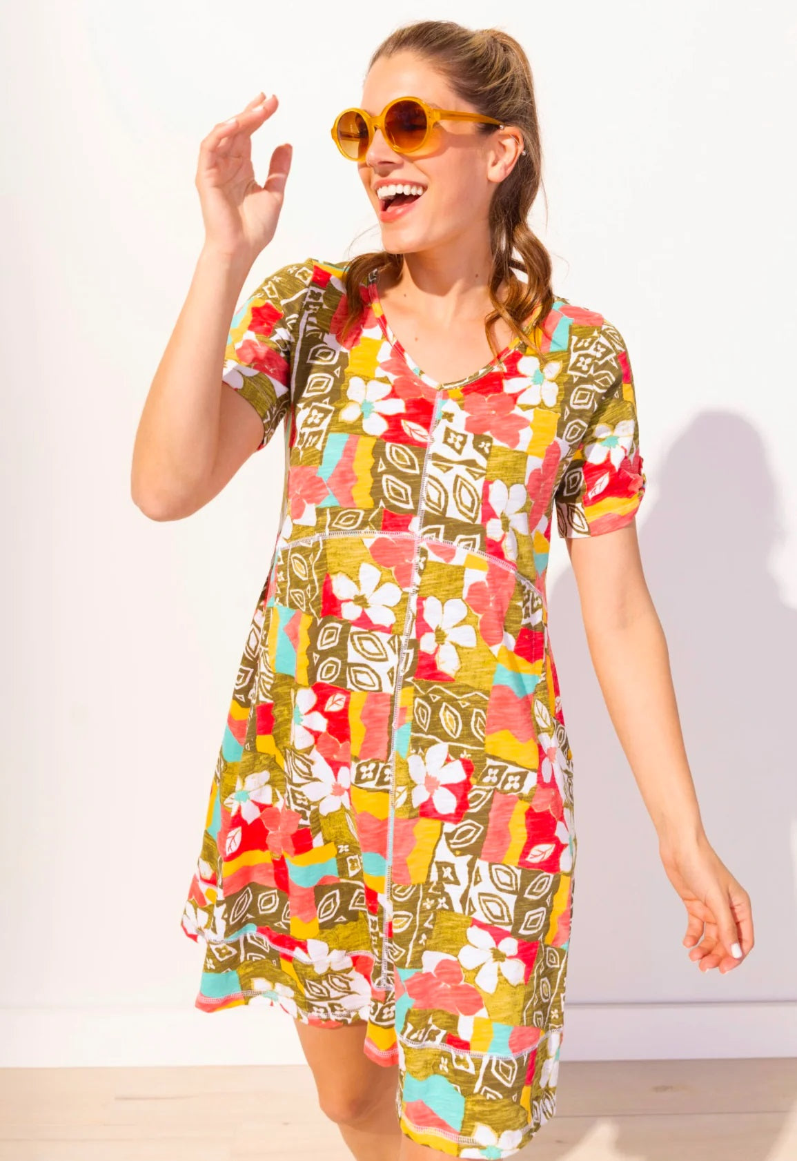 The Island Hand Block Bistro Dress from Escape in Coral