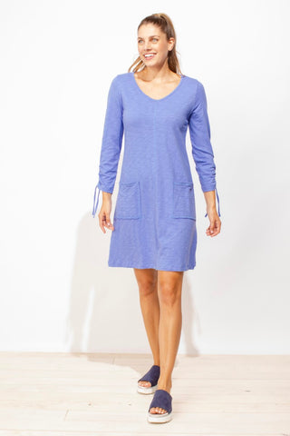 Escape by Habitat 3/4 Sleeve Cotton Slub Dress. Knee length, a-line. adjustable sleeves and front patch pockets