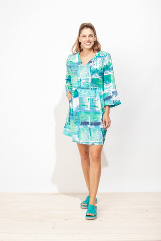 Escape by Habitat Crinkle Seaside Dress in Turquoise Print