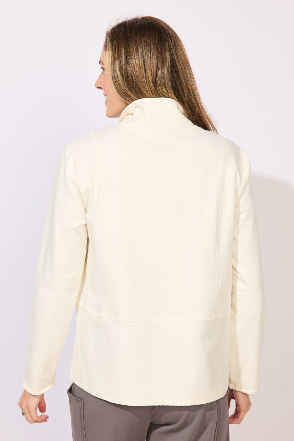 Escape's Ocean Front Terry Quarter Snap Pullover in Pearl