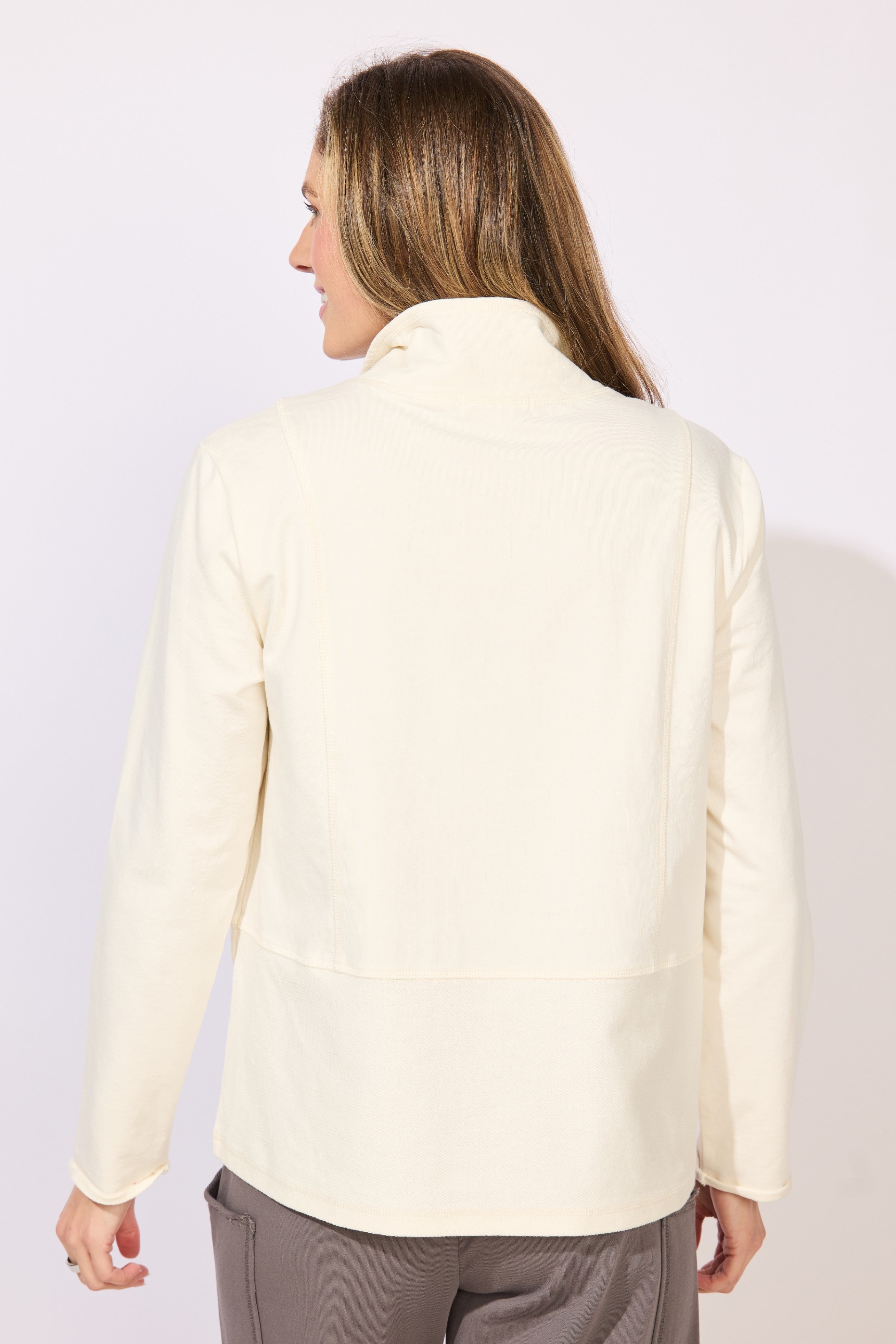 Escape's Ocean Front Terry Quarter Snap Pullover in Pearl