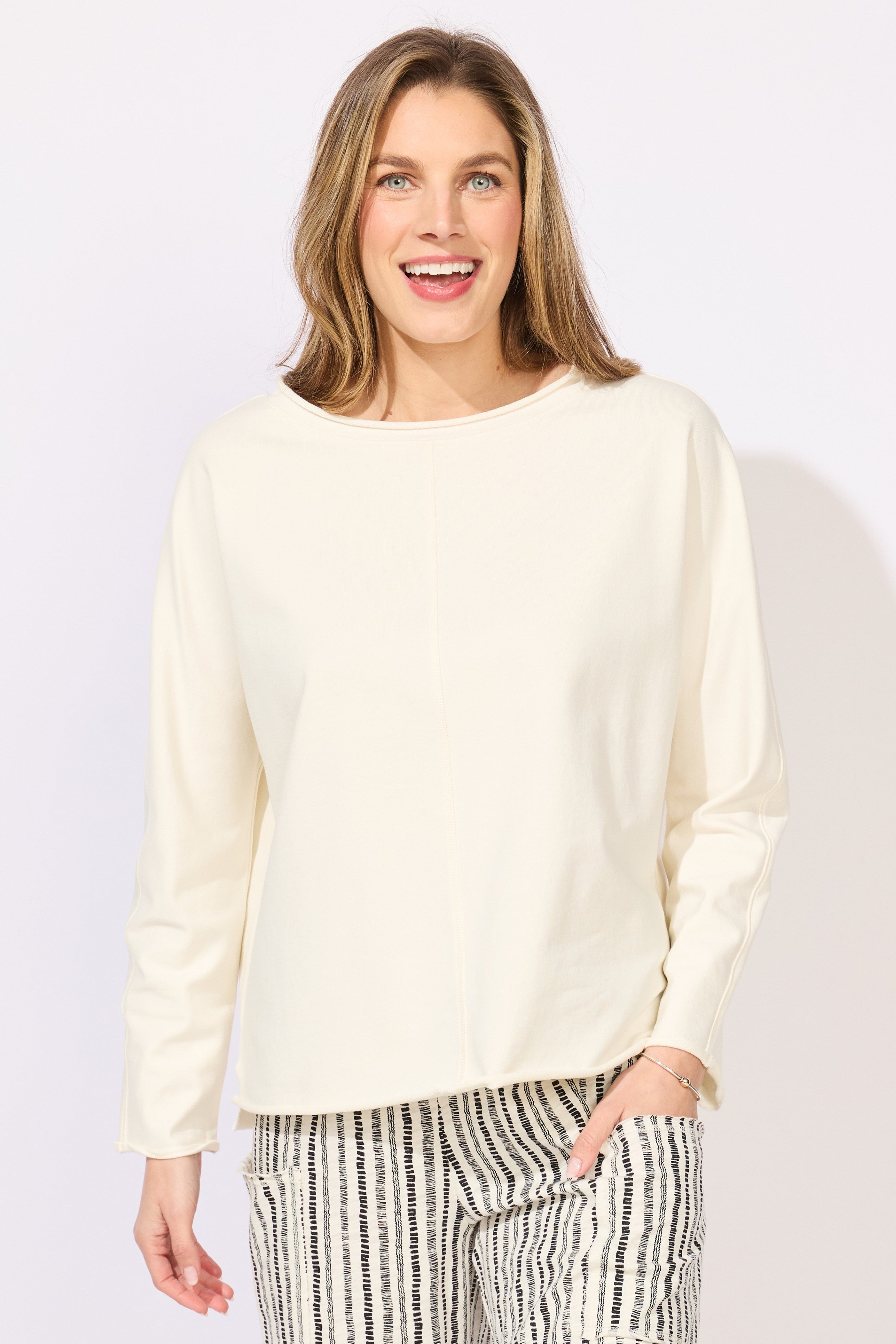 The Ocean Front Terry Roll Neck Top from Escape in Pearl