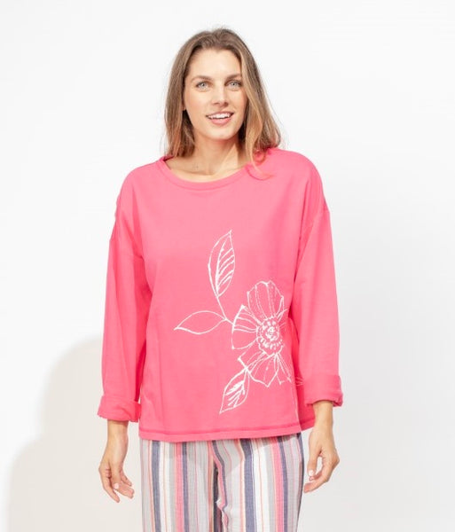 Floral Outline Pullover Watermelon
