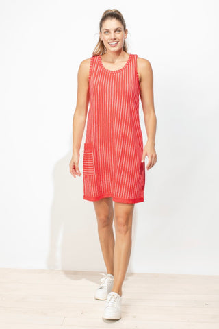 Escape by Habitat Stripe Tank Dress. Red with white vertical stripes, side patch pocket. Knee length