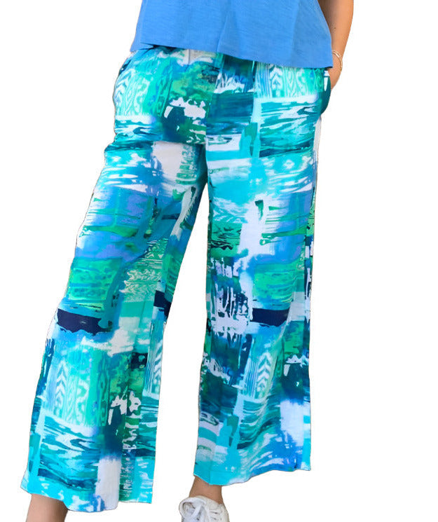Escape by Habitat Crinkle Easy Pant in Turquoise Print