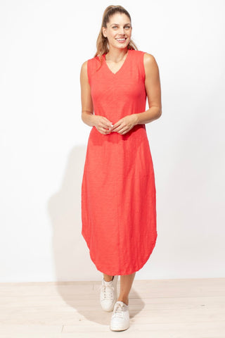 Escape by Habitat's Cotton Slub Sleeveless Maxi Dress in red. V-neckline, relaxed fit, rounded hem.