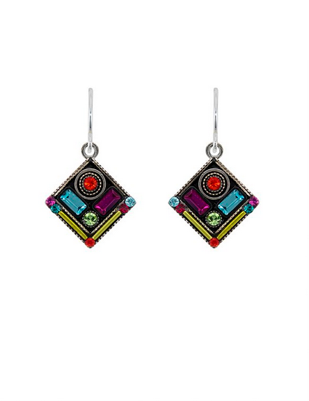 Architectural Multicolor Diamond Earrings