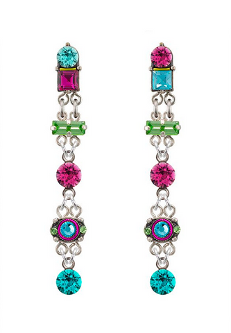 Architectural Long Multicolor Gemstone Earrings