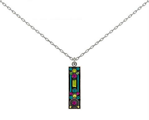 Architectural Citrus Green Long Rectangle Pendant Necklace Firefly Jewelry