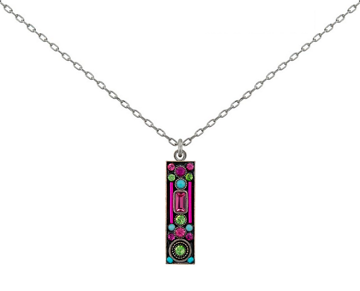 Architectural Rose Long Rectangle Pendant Necklace