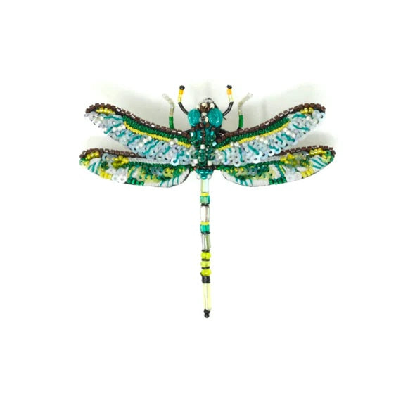 Green Darner Dragonfly Hand Embroidered Brooch