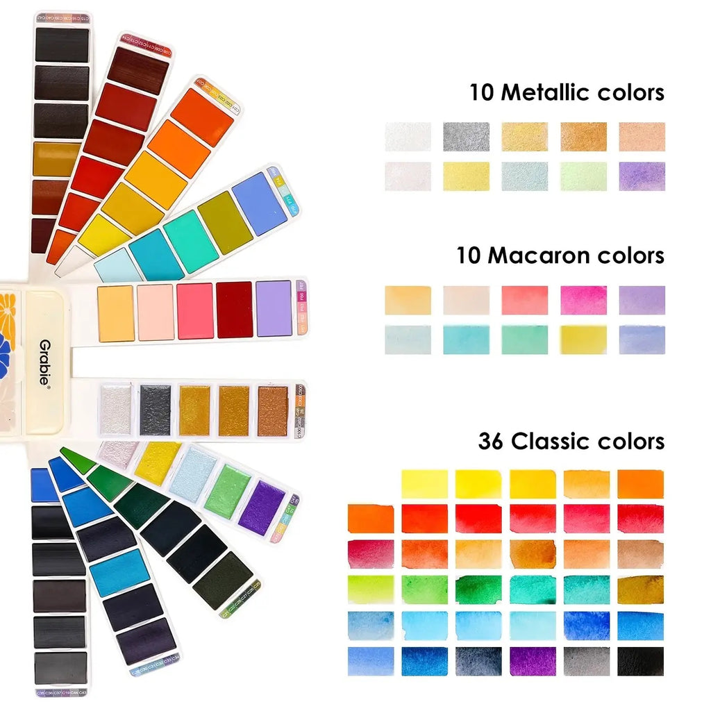 Grabie Foldable Watercolor Set of 56 with Water Brush Pen