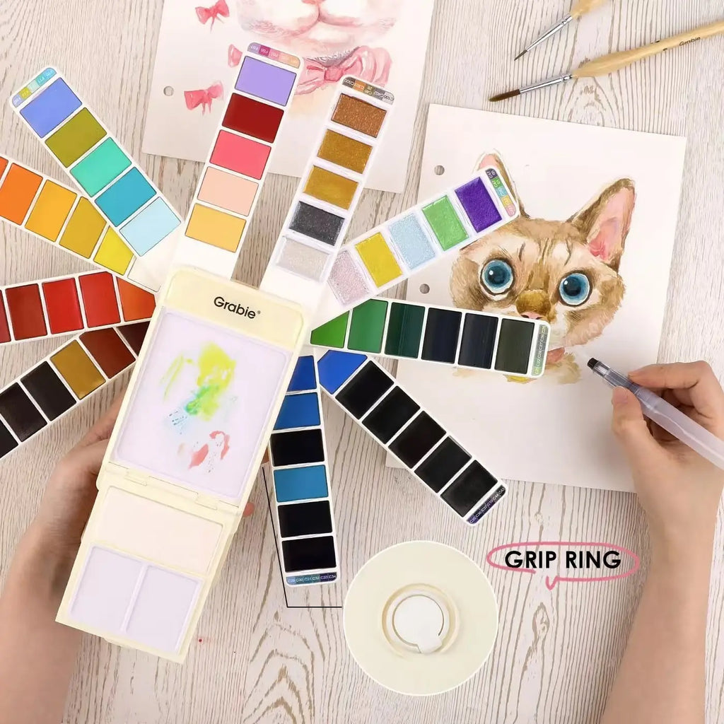 Grabie Foldable Watercolor Set of 56 with Water Brush Pen
