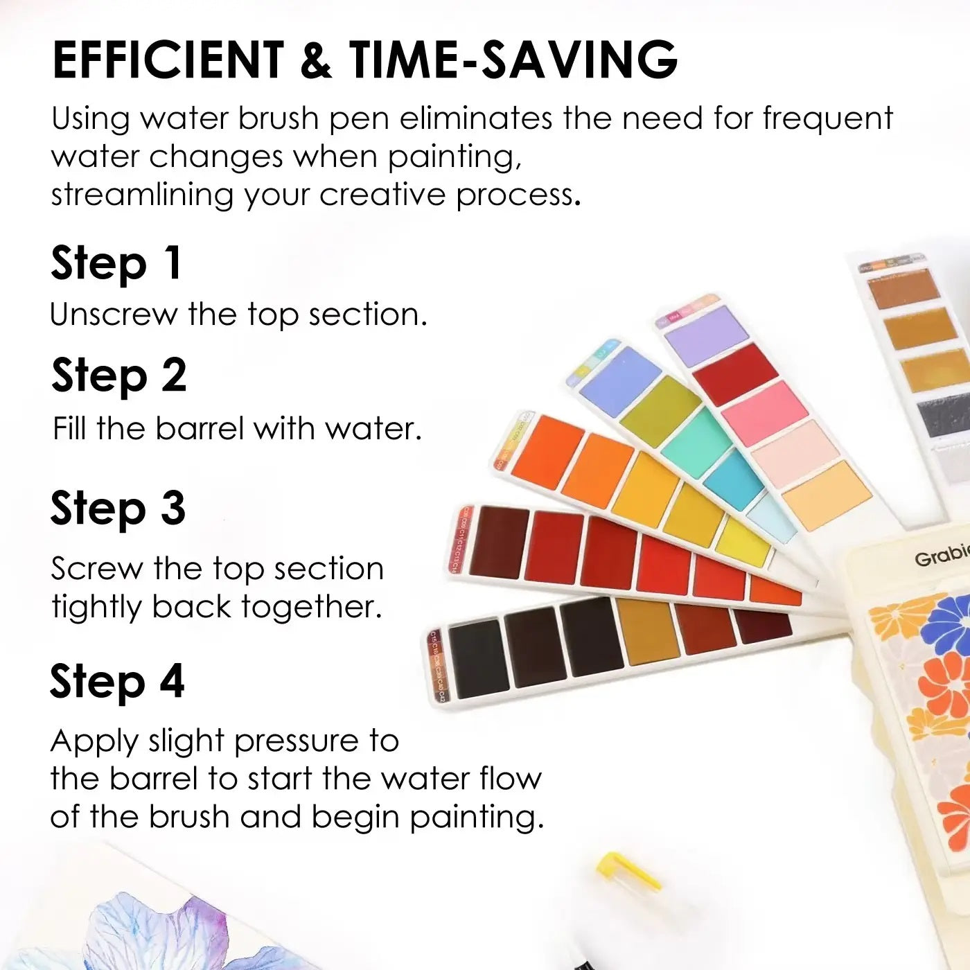 Grabie Foldable Watercolor Set of 56 with Water Brush Pen