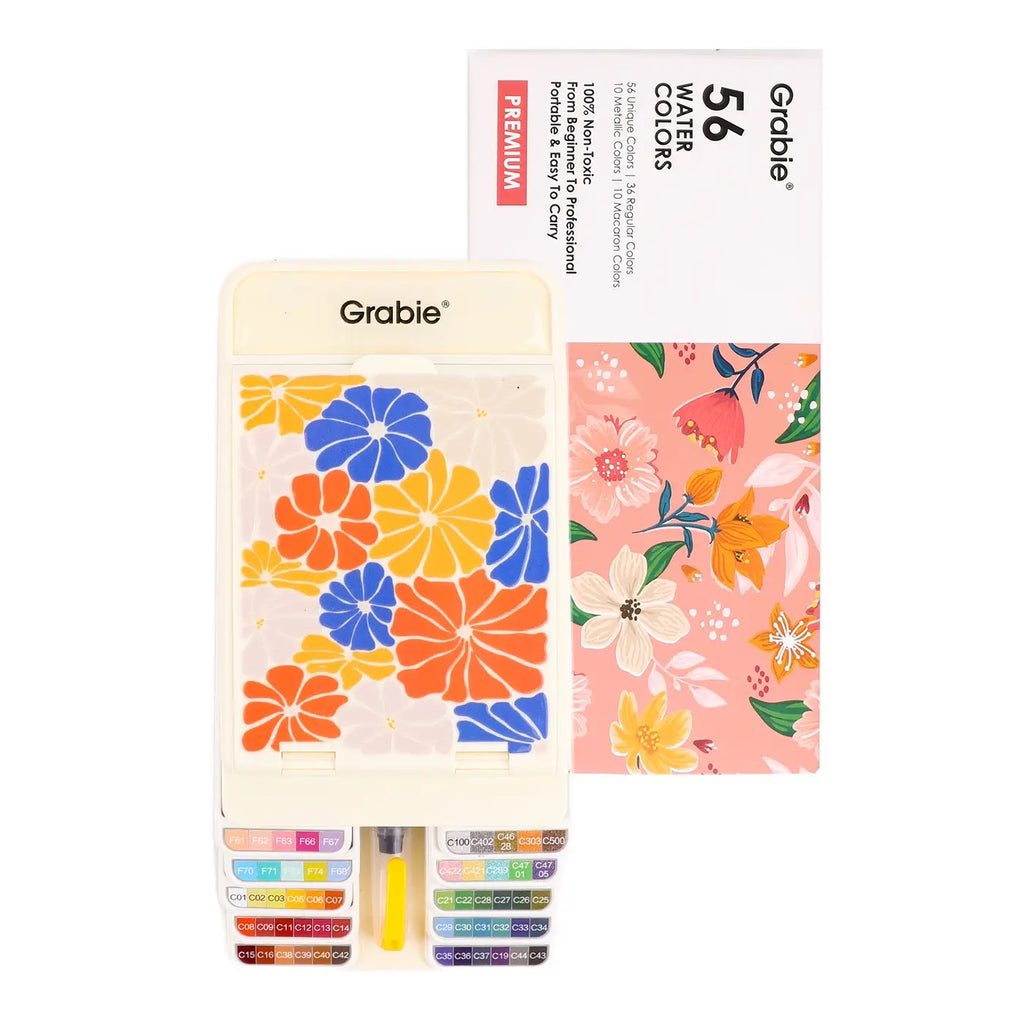Grabie Foldable Watercolor Set of 56 with Water Brush Pen