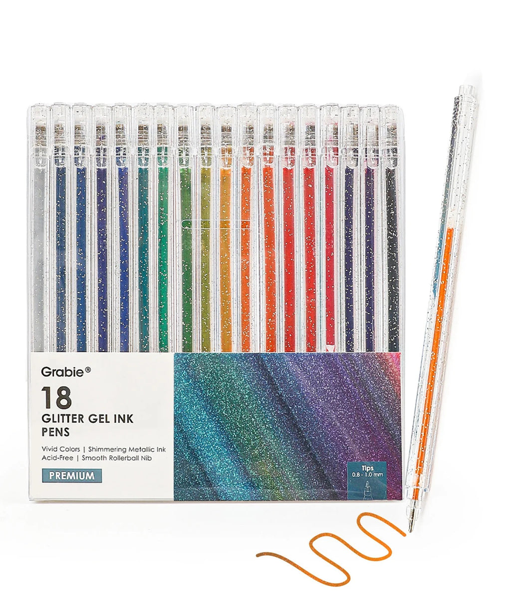 Grabie Capped Iridescent Glitter Gel Ink Pen Set of 18