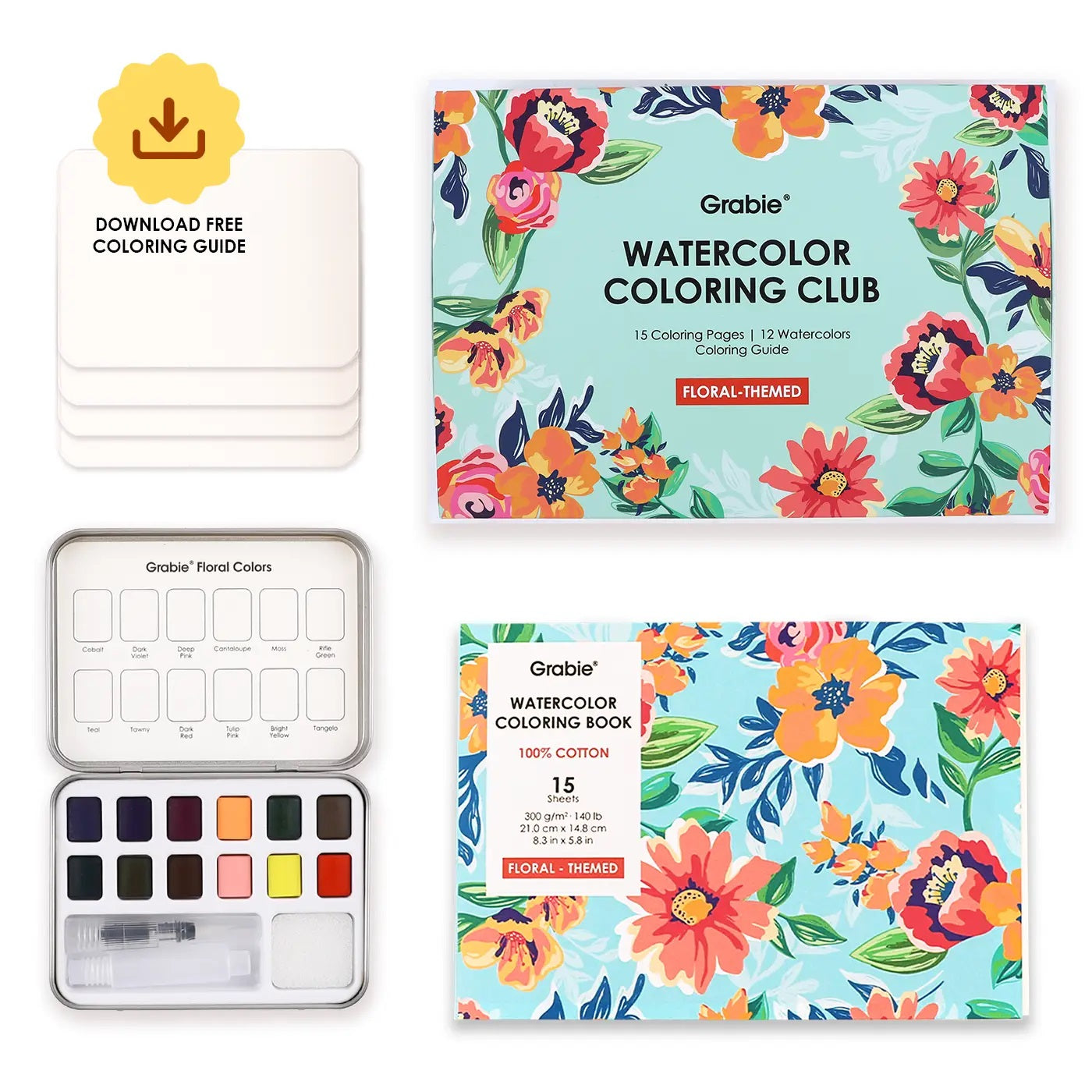 Grabie Watercolor Coloring Club Box Floral Themed