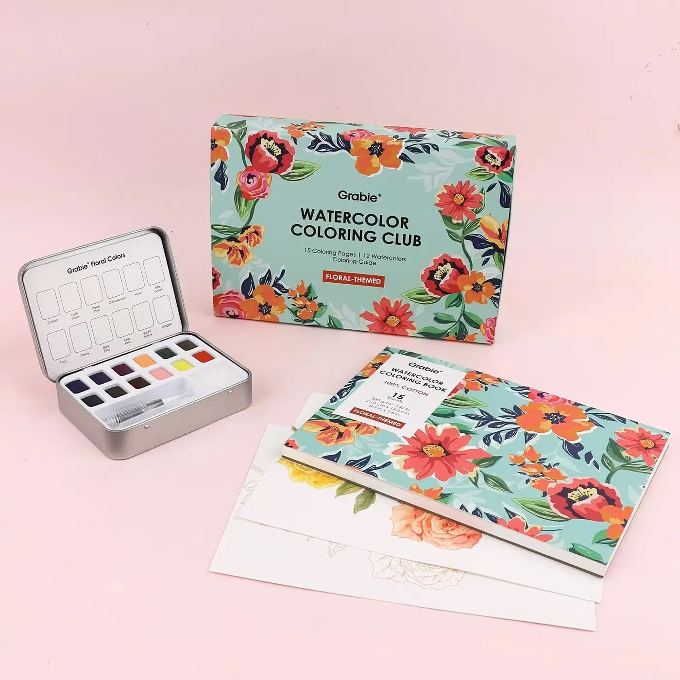 Grabie Watercolor Coloring Club Box Floral Themed