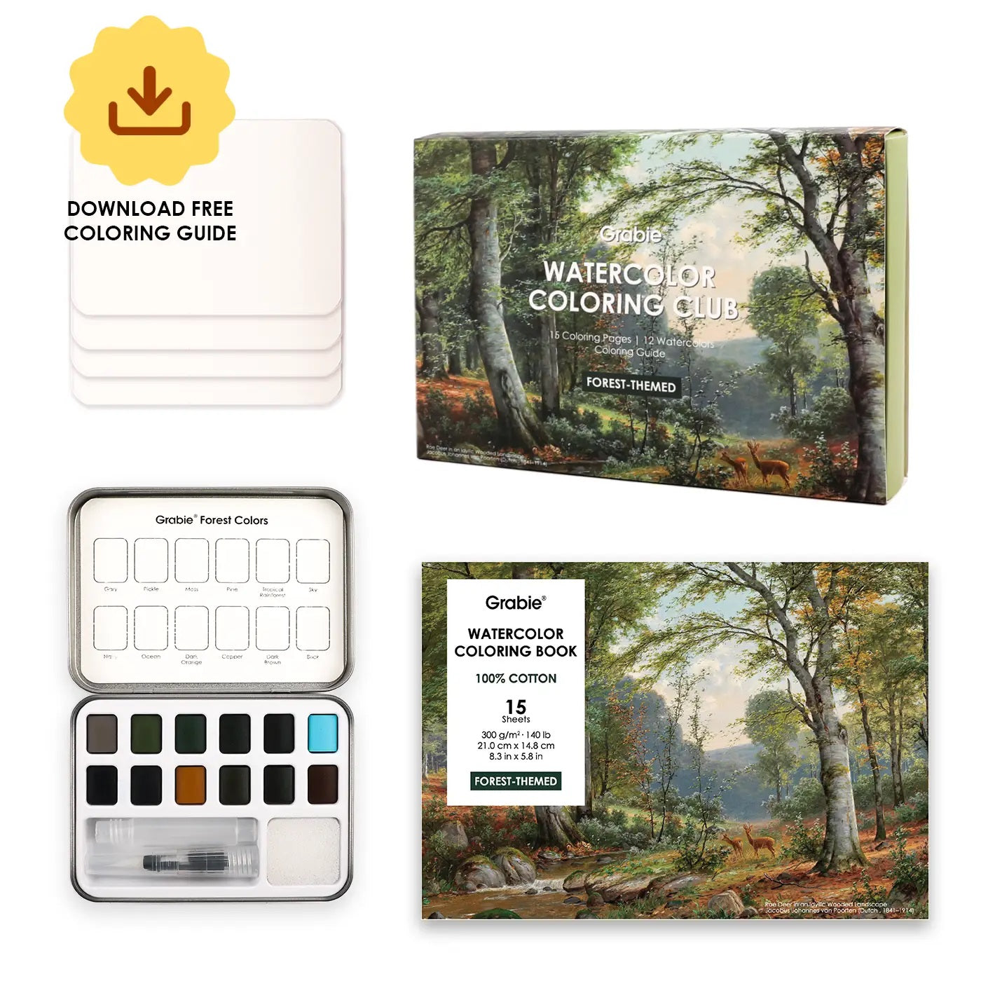 Grabie Watercolor Coloring Club Box Forest Themed