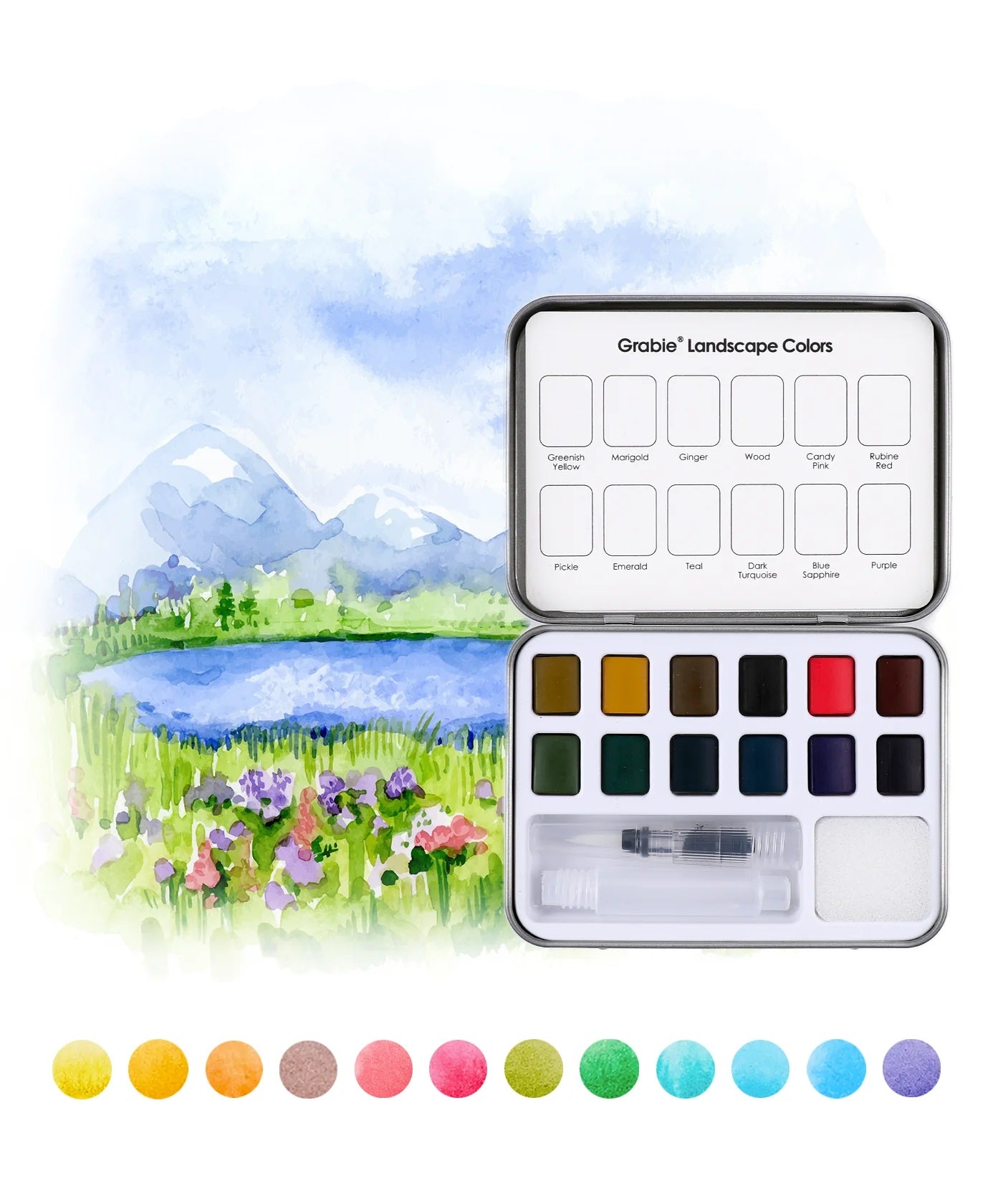 Watercolor Pocket Set of 12 with Brush Landscape
