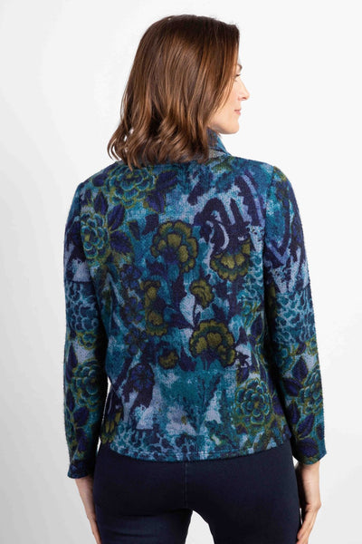 Habitat Aspen fleece cowl neck top. Brushed fleece, blue floral pattern with touches of green. Relaxed fit.