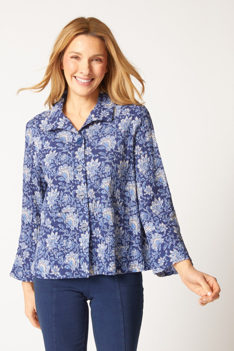 Habitat Batik Floral Flounce Jacket in Ink