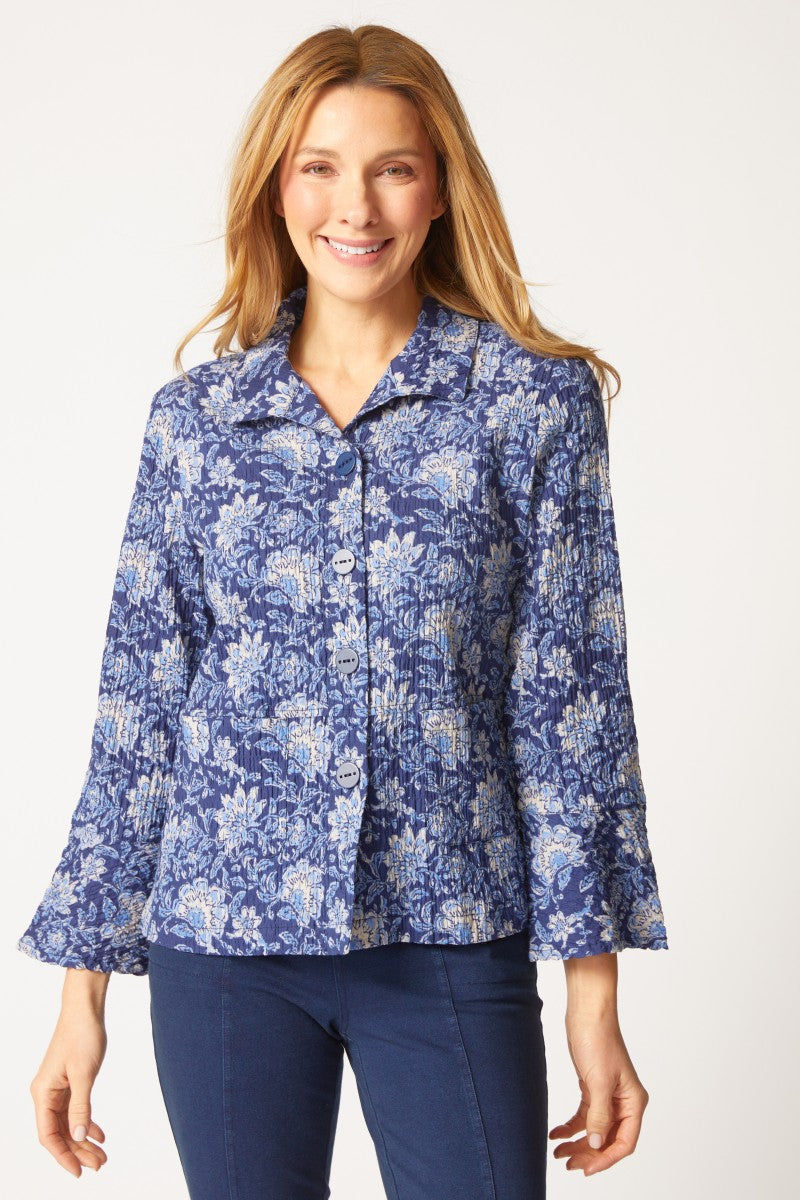 Habitat Batik Floral Flounce Jacket in Ink