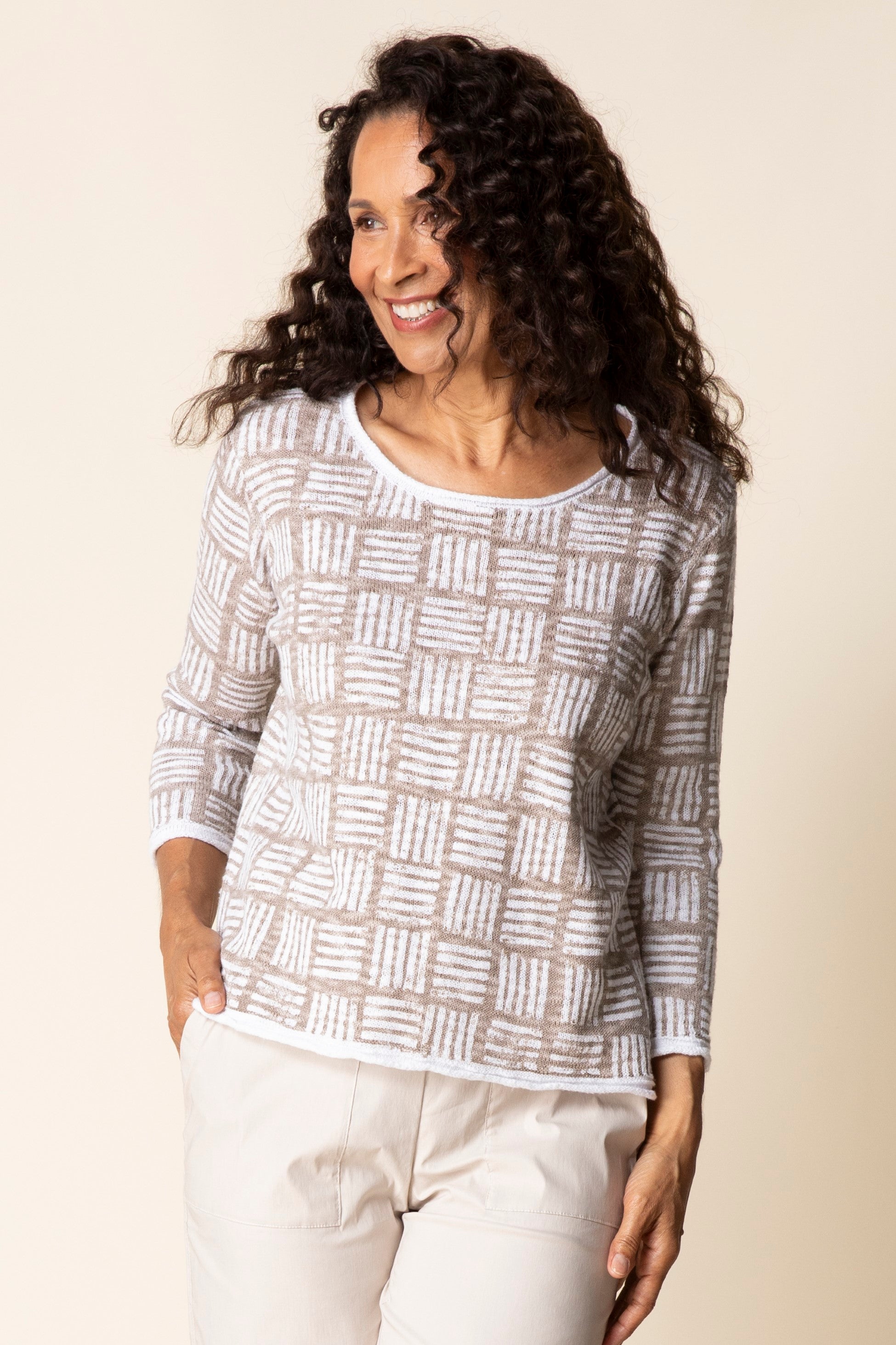 Habitat Block Print Summer Pullover in Willow