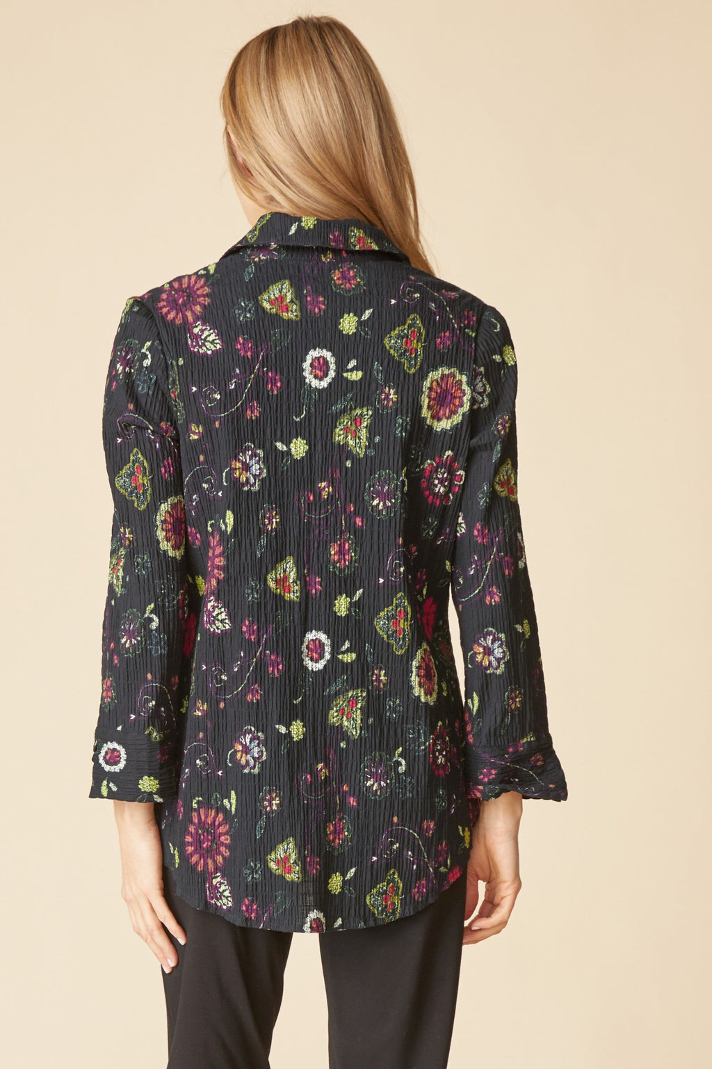 Habitat Boho Floral Crinkle Cotton Shirt in Black