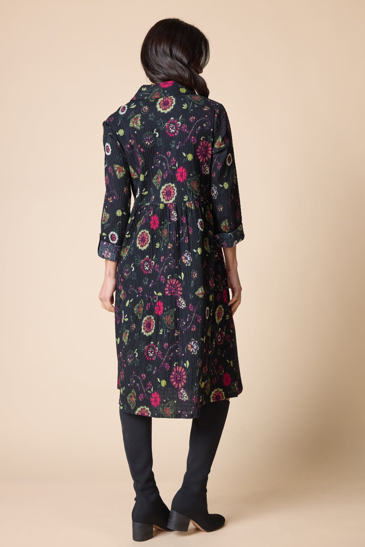 Habitat Boho Floral Crinkle Cotton Lanai Dress in Black