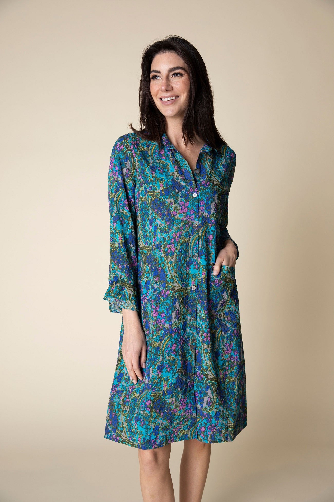 Habitat's Antique Floral Shirt Dress in Capri