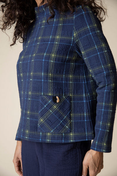 Habitat's Speckle Knit Plaid Pocket Pullover in Navy