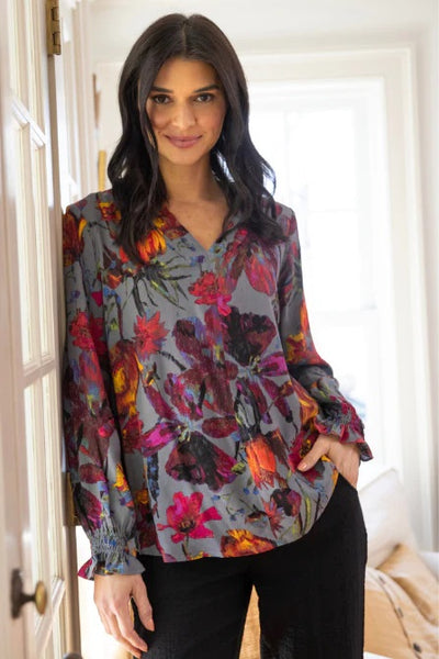 Habitat's Vintage Floral Flounce Collar Tunic in Iron