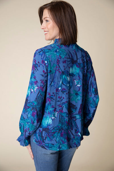 Habitat's Vintage Floral Flounce Collar Tunic in Cobalt