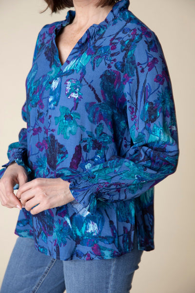 Habitat's Vintage Floral Flounce Collar Tunic in Cobalt