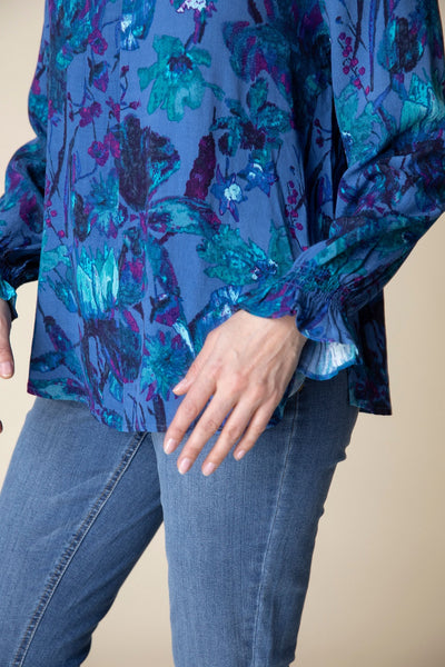 Habitat's Vintage Floral Flounce Collar Tunic in Cobalt