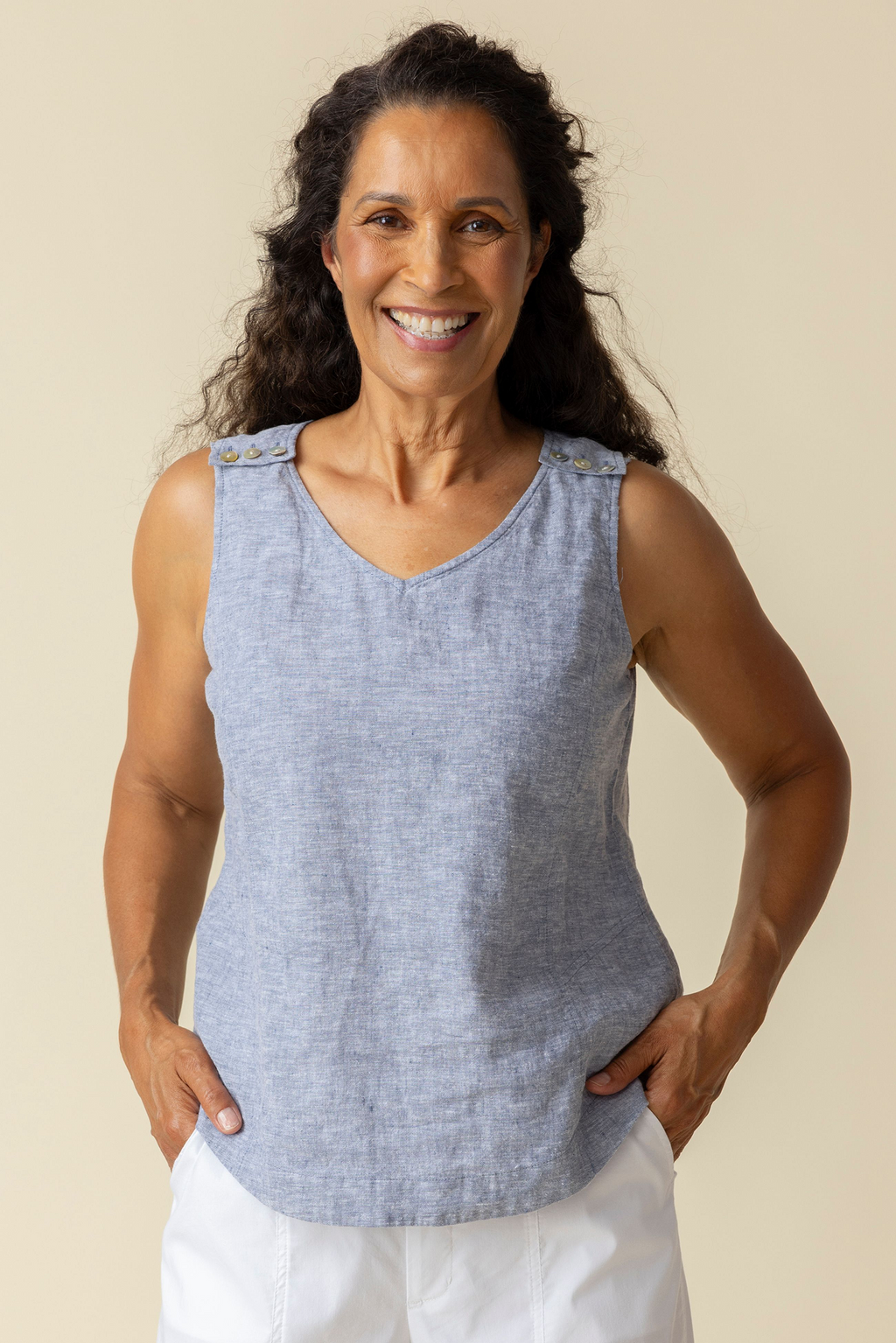 Habitat Clothing Freshen Up Linen Tank in Indigo