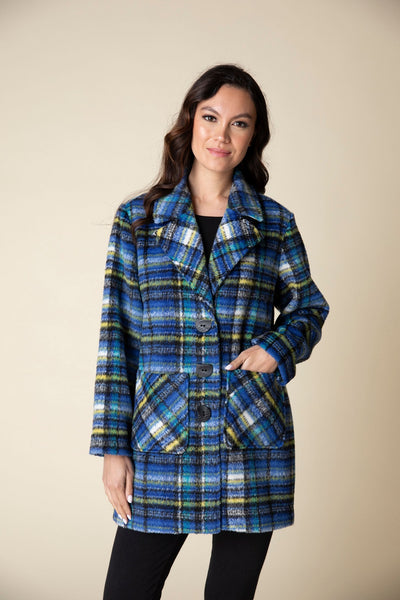 Habitat Brushed Plaid Tartan Car Coat in Sapphire