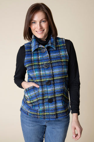 Habitat Brushed Plaid Tartan Pocket Vest in Sapphire