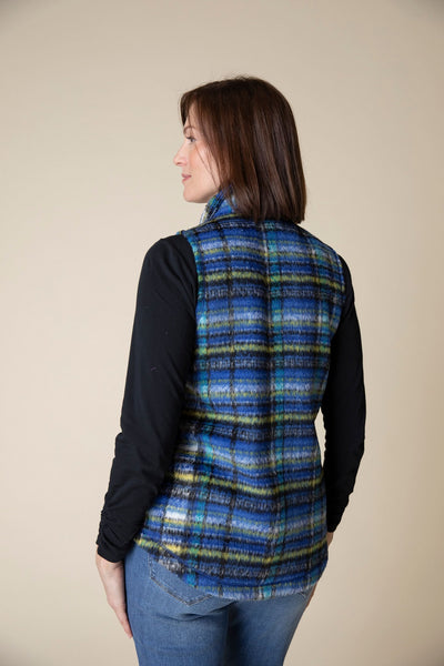 Habitat Brushed Plaid Tartan Pocket Vest in Sapphire