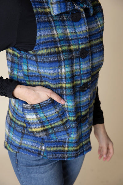 Habitat Brushed Plaid Tartan Pocket Vest in Sapphire