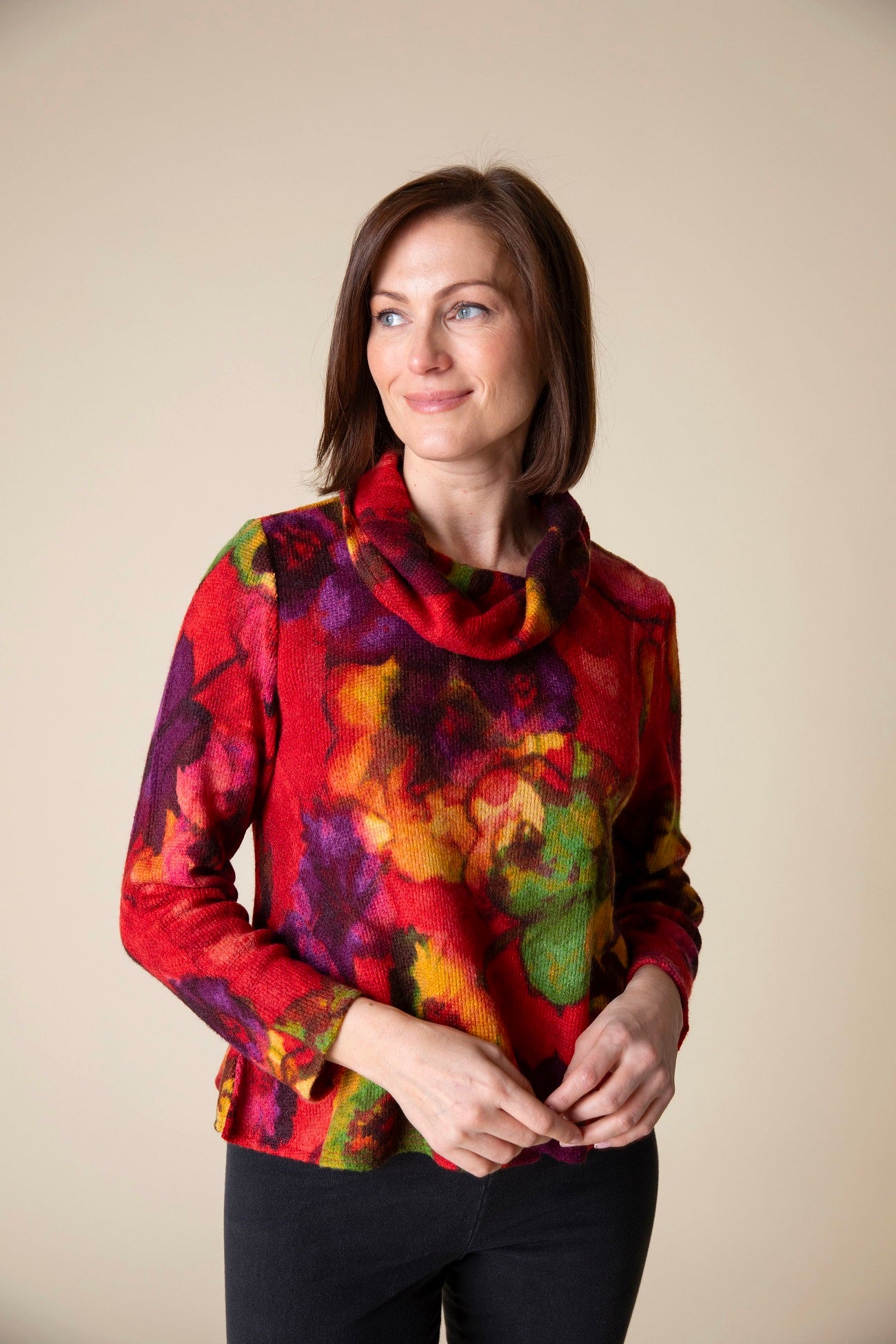 Habitat Clothing's Abstract Floral Easy Cowl Top in Apple