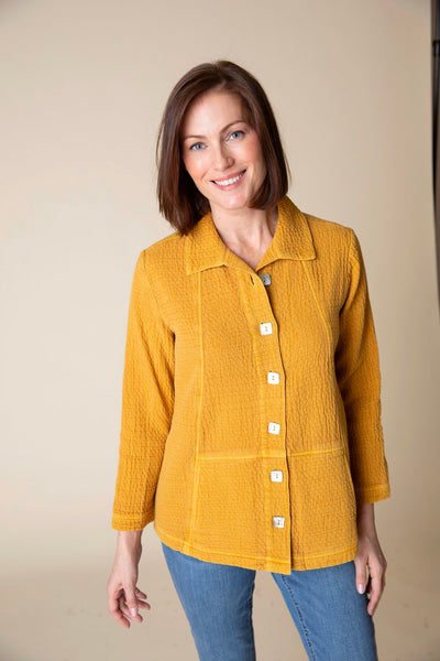 The Sun Washed Jacquard Seamed Pocket Jacket from Habitat in Honey